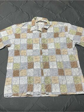 Pierre Cardin Shirt Mens XL Blue Button Up Short Sleeve Cotton Geometric Print